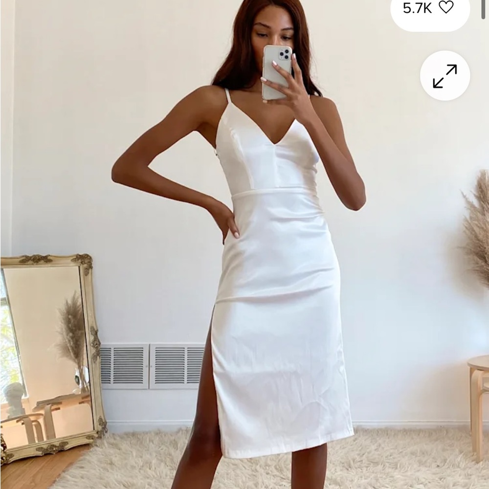 Stunning Sight White Embroidered Lace Satin Midi Dress